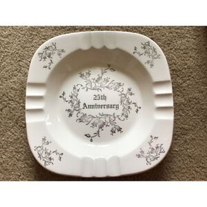 25th Wedding Anniversary 7 1/4” Ceramic Ashtray
